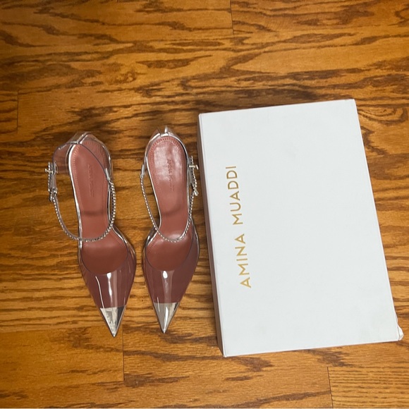 Amina Muaddi Ursina Crystal-Embellished Transparent Pumps in 40.5 - Picture 3 of 12